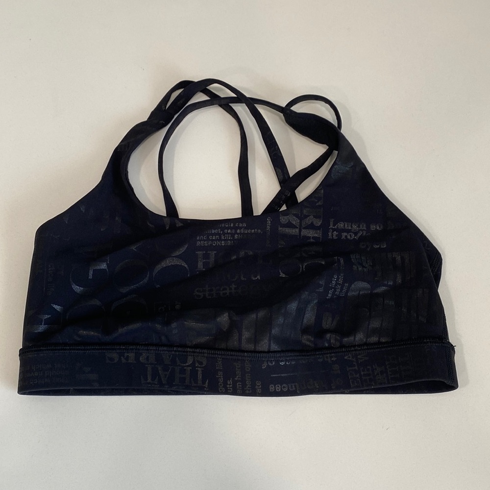 Lululemon energy bra. Black with the manifesto on it! Size 6